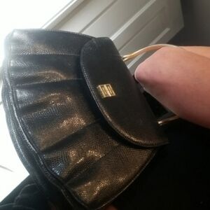 GIVENCHY Seashell RARE Reptile Black Leather Gold Top handle & Monogram Unique